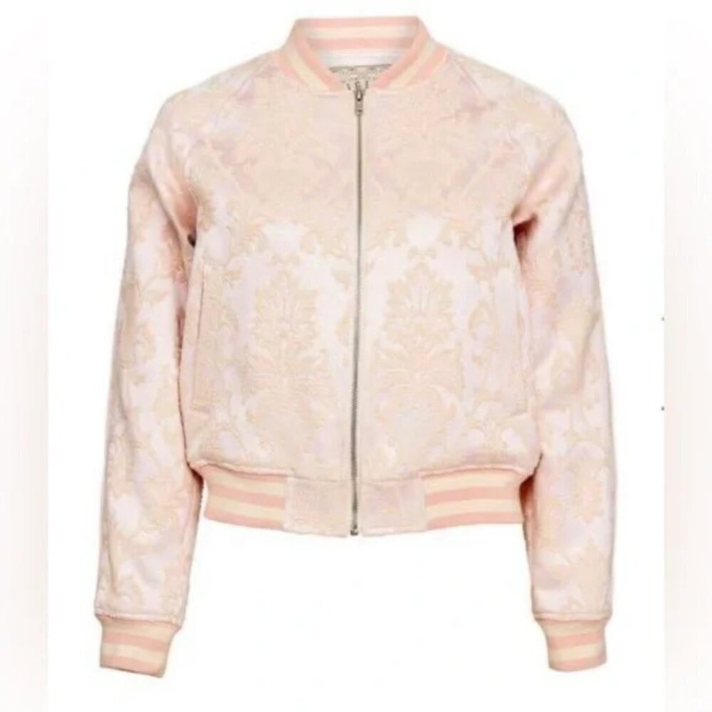 Spell & the Gypsy Pink Bomber Jacket S NWT Anastasia Brocade $280 Light Pink - Picture 2 of 6